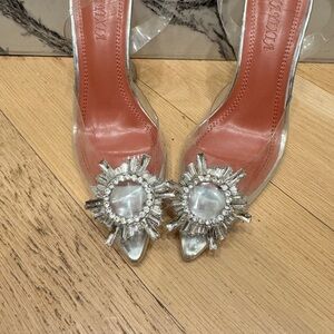 Elegant Silver Women's Shoes with Crystal Embellishments size 35 cinderella